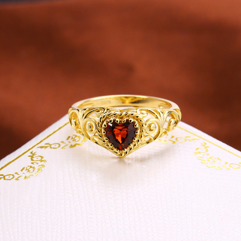 Heart Shaped Natural Garnet Ring