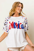BiBi Metallic Letter Spangle Raglan Puff Sleeve Top