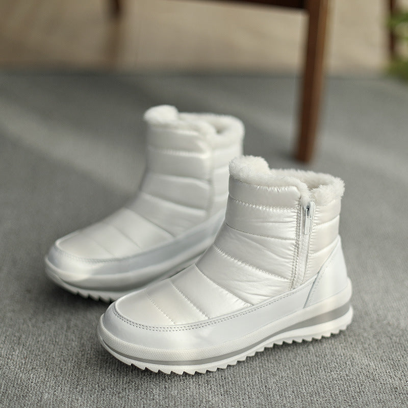 Plush-Lined Round-Toe Flat Short Winter Boots