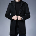 Men's Mid-Length Detachable Hooded Wool Coat Jacket