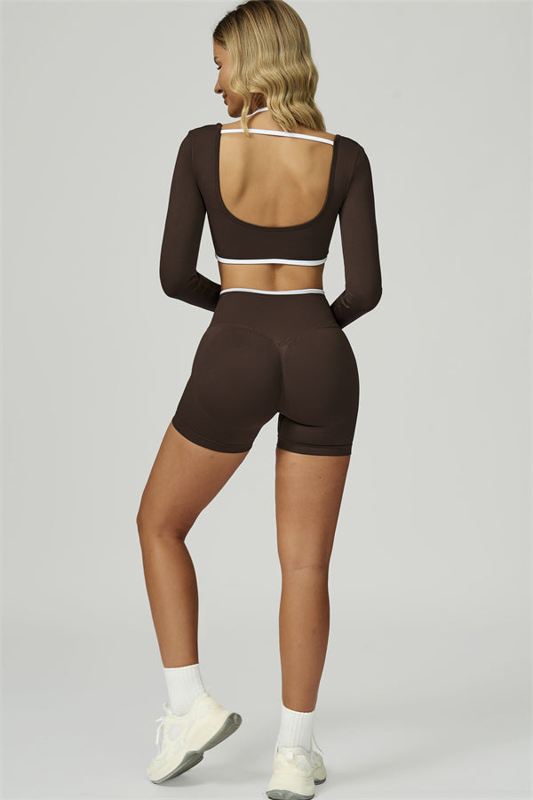 The Prime Line Long Sleeve Crop Top Shorts 2-Piece Set