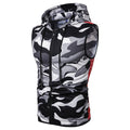 Zipper Hooded Sleeveless Camouflage Printed Fitness Sports Vest