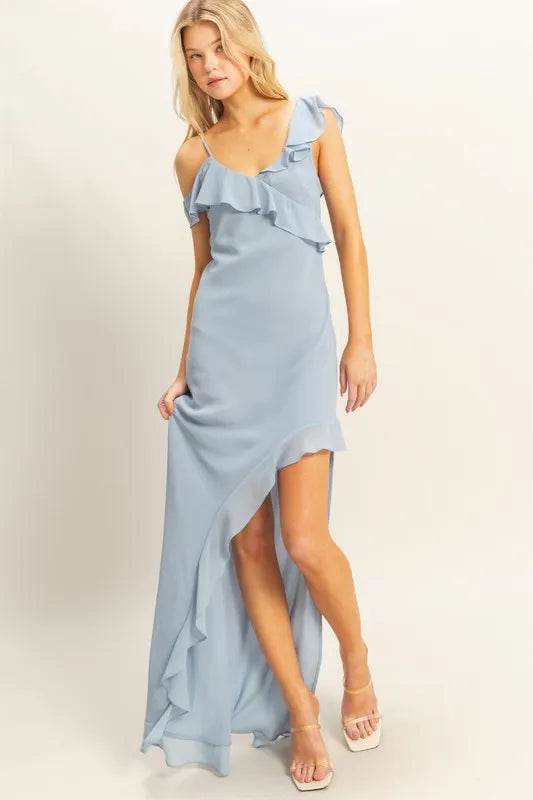 HYFVE Chiffon Ruffle Trim Midi Dress