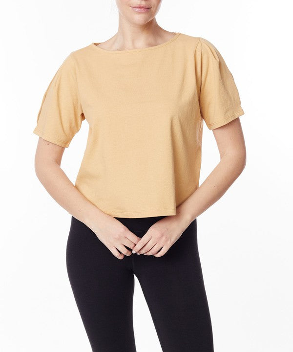PRE WASHED HEAVY COTTON PRINCESS PUFF SLEEVE CROP