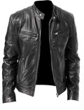 Slim Fit PU Leather Jacket - Stand Collar Youth Biker Jacket with Metal Details