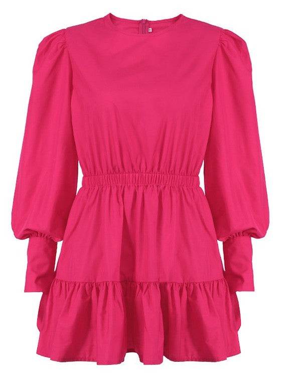 Round Neck Lantern Sleeve Dress