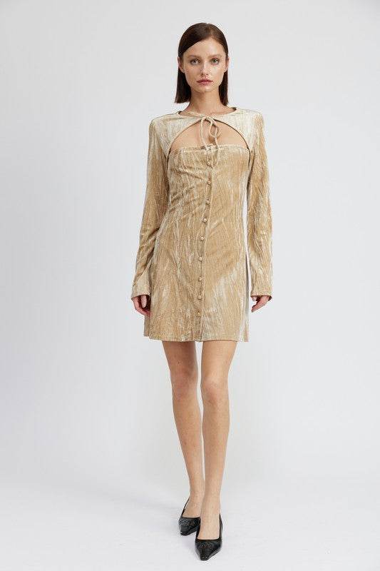 LONG SLEEVE MINI SUEDE DRESS