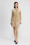 LONG SLEEVE MINI SUEDE DRESS