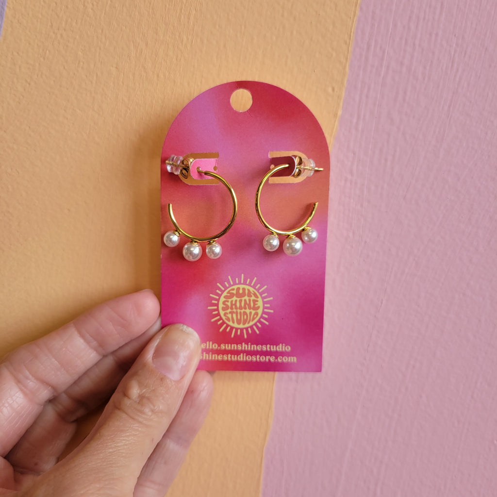 Titanium Triple Pearl Hoop