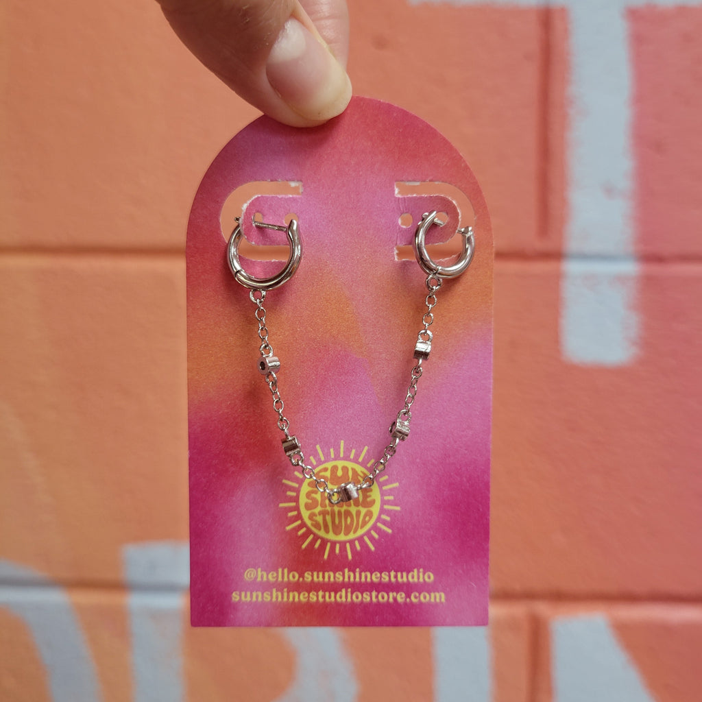Double Pierced Chain Hoop Earring