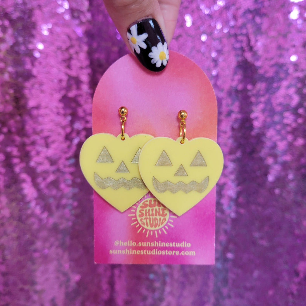 Lovely Jack-O-Lantern Heart Earrings