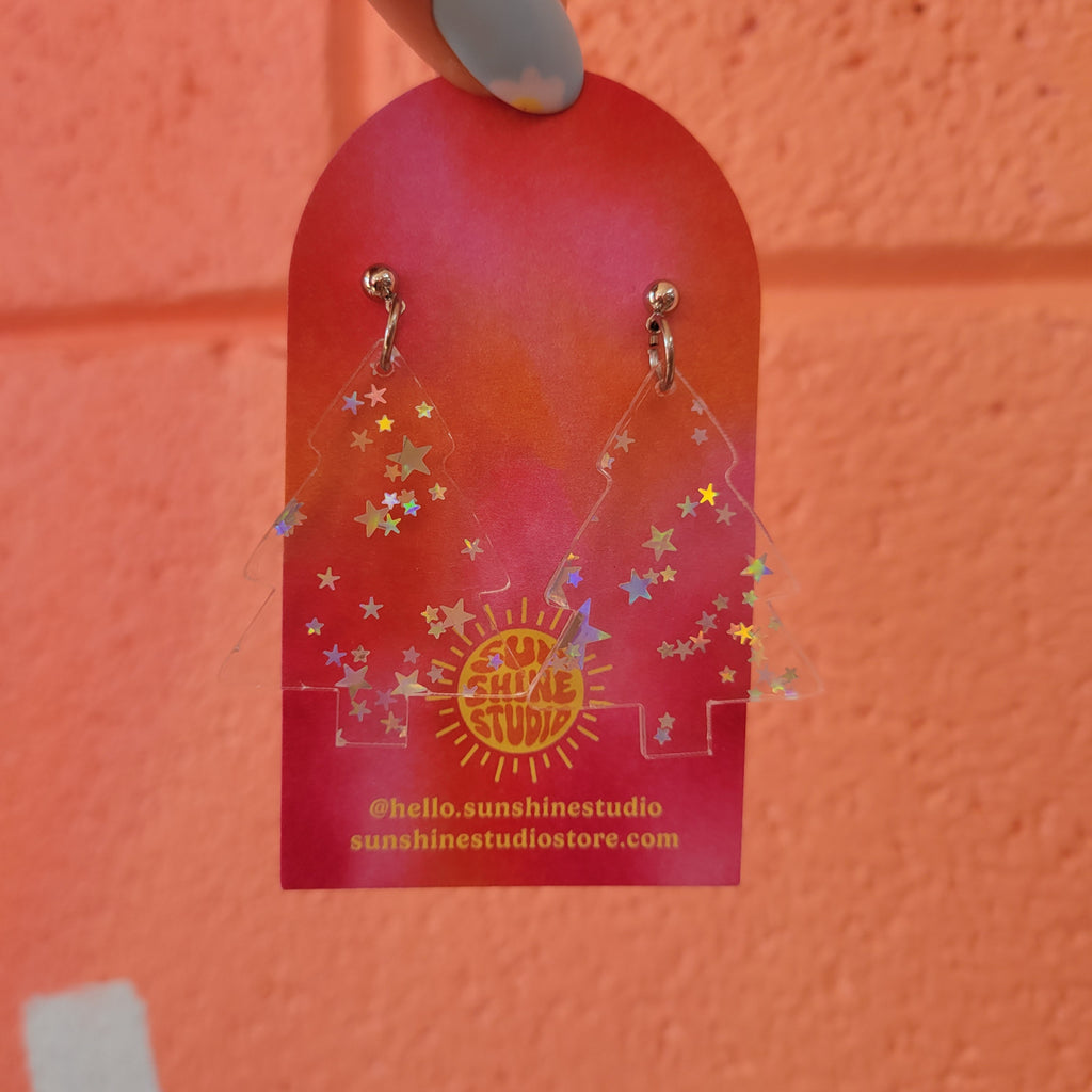 Holographic Stars Christmas Tree Earrings