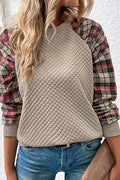 quilted plaid accent sweatshirt pull over