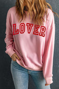 Pink LOVER Puff Drop Shoulder Pullover Sweatshirt
