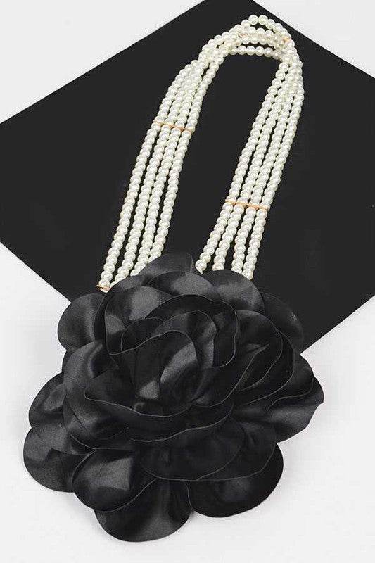 Oversize Satin Flower Pearl Strand Elastic Belt