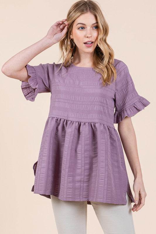 Textured Ruffle Sleeve Tunic