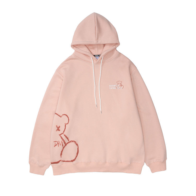 Bear Print Hooded Sweatshirt Men