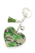 Camouflage Printed Heart Shape Rhinestone KeyChain