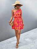 Womens Summer One Shoulder Flowy Short Dresses