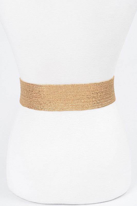 Plus Size Crystal Metallic Straw Elastic Belt