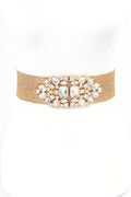 Plus Size Crystal Metallic Straw Elastic Belt
