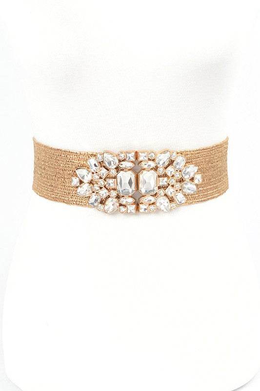 Plus Size Crystal Metallic Straw Elastic Belt