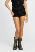MINI SHORTS WITH 3D ROSETTES