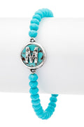 Initial M Turquoise Charm Stretch Bracelet