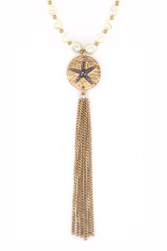 Metal Sand Dollar & Tassel Necklace Set