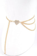 Rhinestone Heart Charm Layer Chain Belt