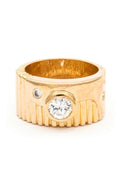 CZ Textured Engraved Gold Ring