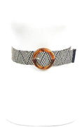 Resin Buckle Faux Straw Elastic Belt