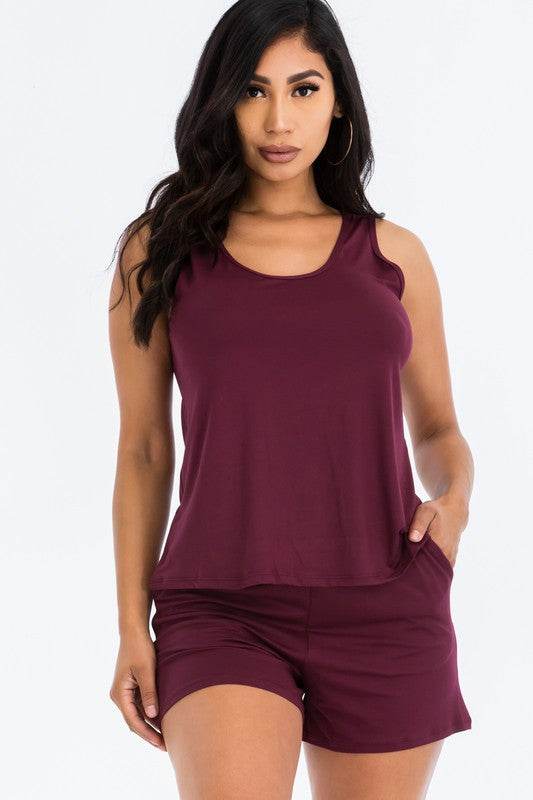 Basic Comfy Tank Top & mini casual Shorts Set