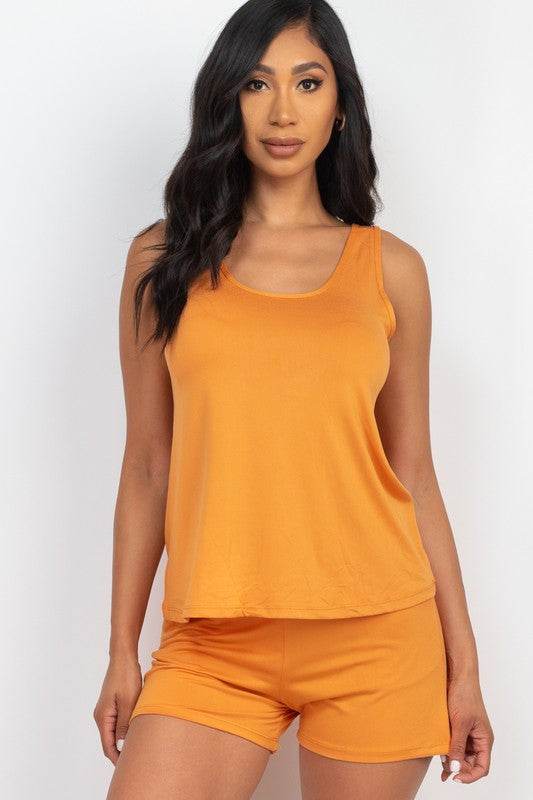 Basic Comfy Tank Top & mini casual Shorts Set