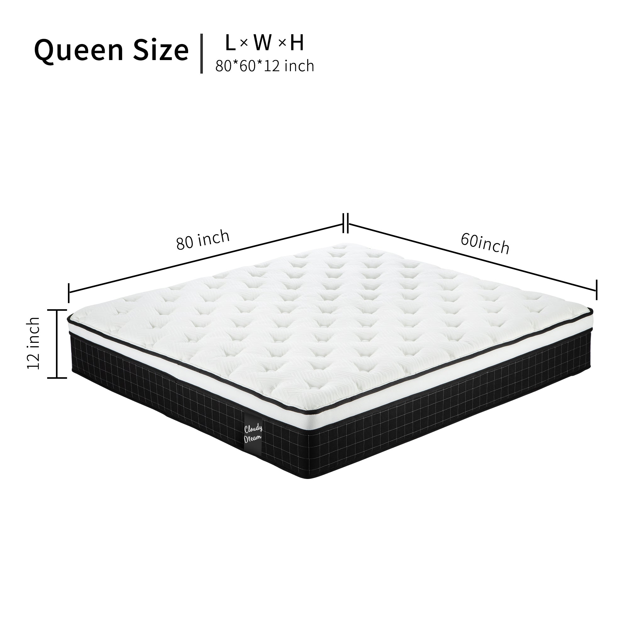12 Inch Hybrid Mattress Individual Pocket Spring Memory Foam Cool Knitted Cover CertiPUR-US Black