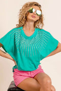 BiBi Rhinestone Beaded Short Sleeve Top