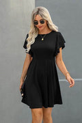 Elegant Solid Crew Neck Butterfly Sleeve Slim Dres