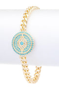 CZ Evil Eye Pendant Chain Link Bracelet
