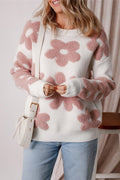 Women Flower Drop Shoulder Loose Sweater