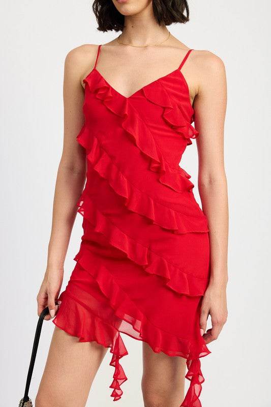 Asymmetrical Ruffle Mini dress