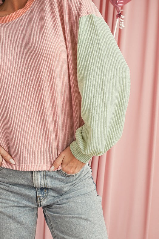 Corded Colorblock Patchwork Drop Shoulder Long