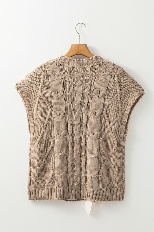 Cable Knit Satin Bowknot SPRING Sweater