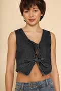 Denim front tie vest