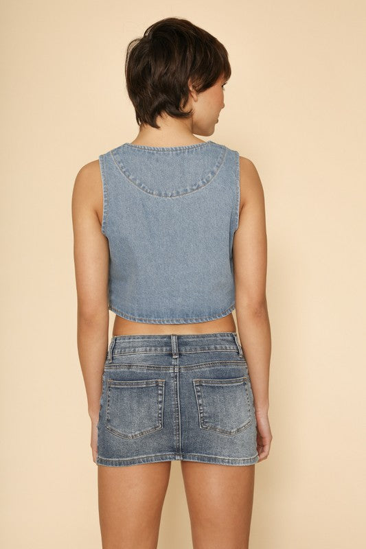 Denim front tie vest