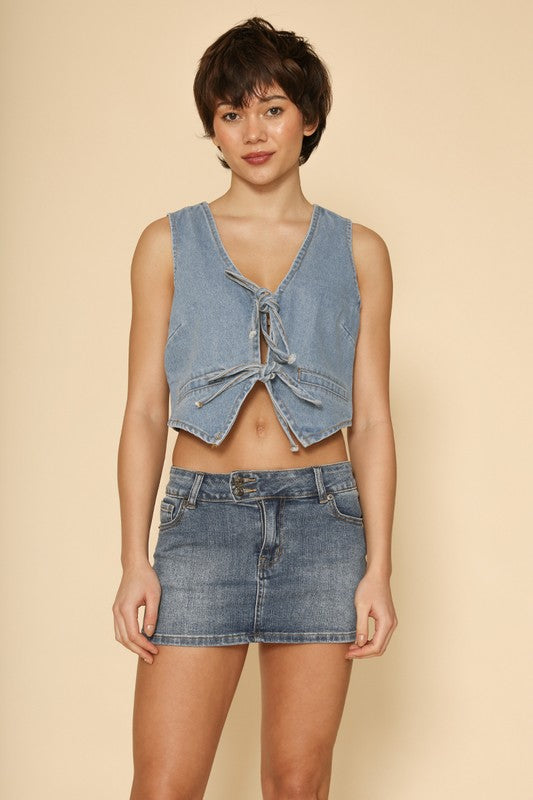 Denim front tie vest