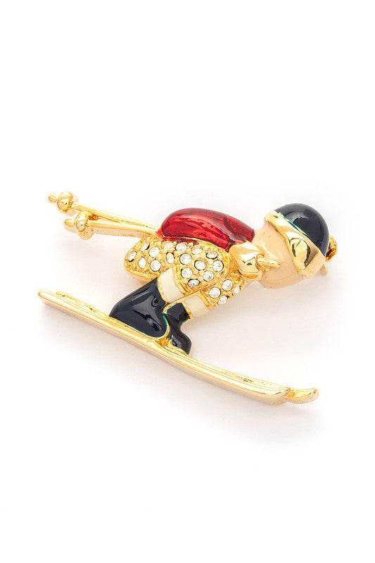 Crystal Skier Brooch