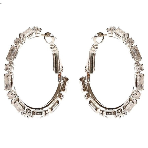 30mm Baguette Crown Halo CZ Hoop Earrings