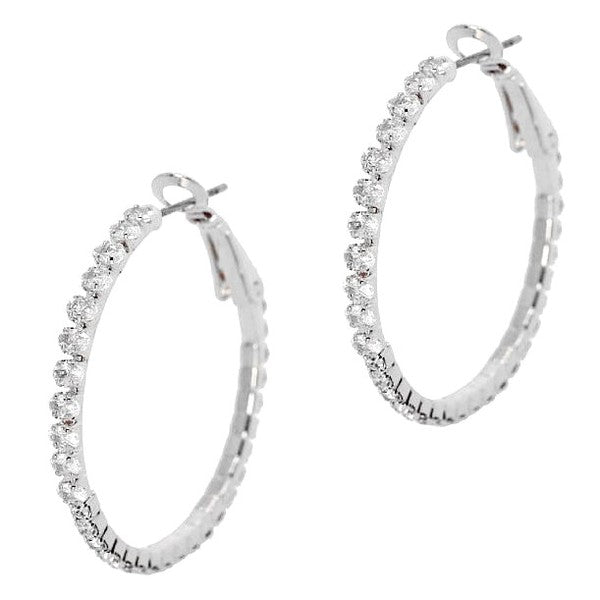 50mm Round Crown Halo CZ Hoop Earrings