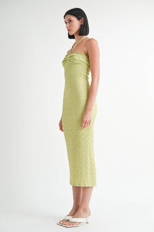 MIDI HALTER NECK OPEN BACK DRESS