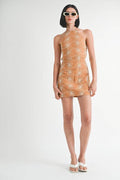 HALTER NECK PRINTED MINI DRESS WITH BACK TIE